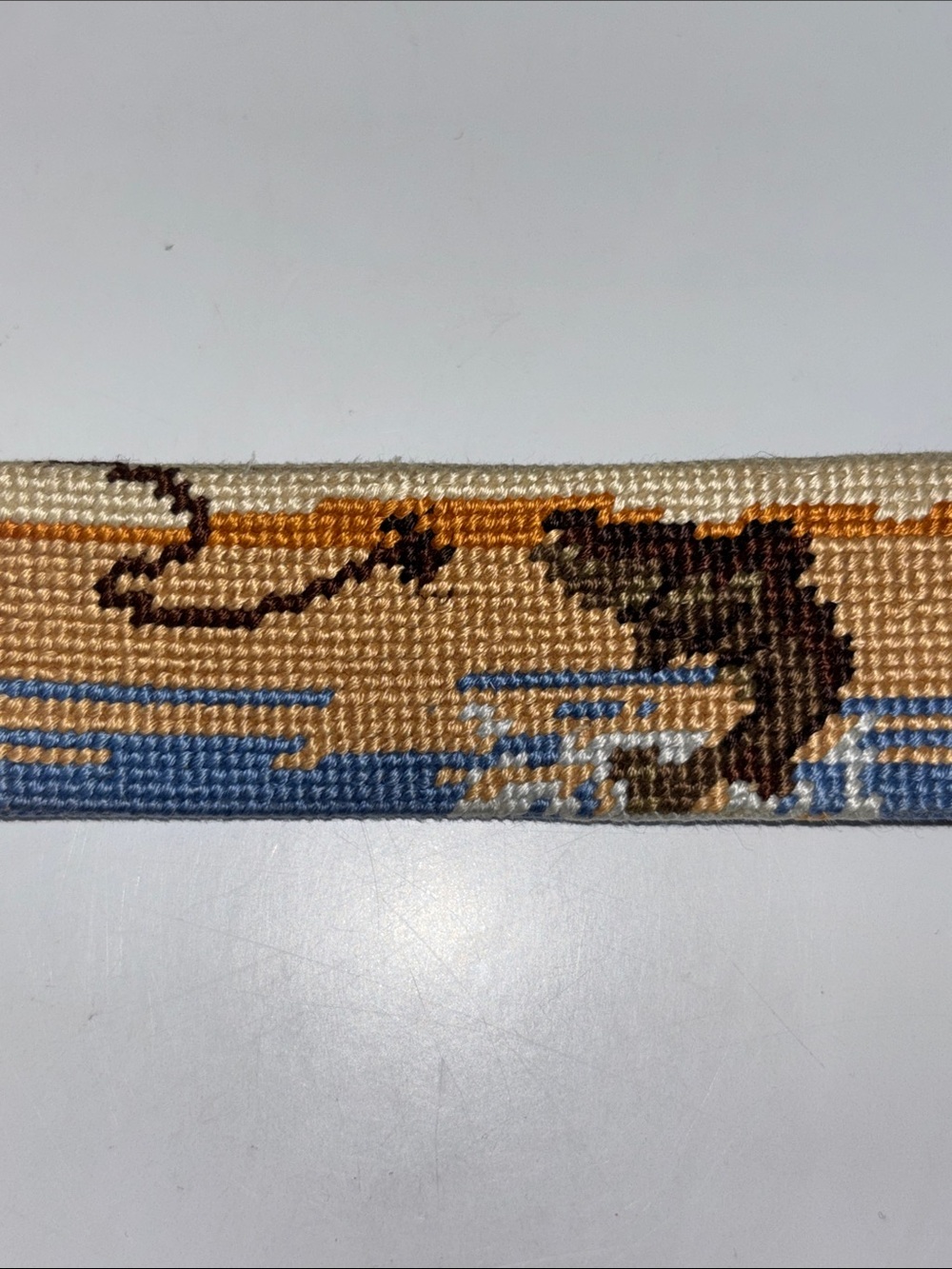 Smathers & Branson Parlour Size 32 fly fishing design needlepoint leather belt. - Picture 4 of 9